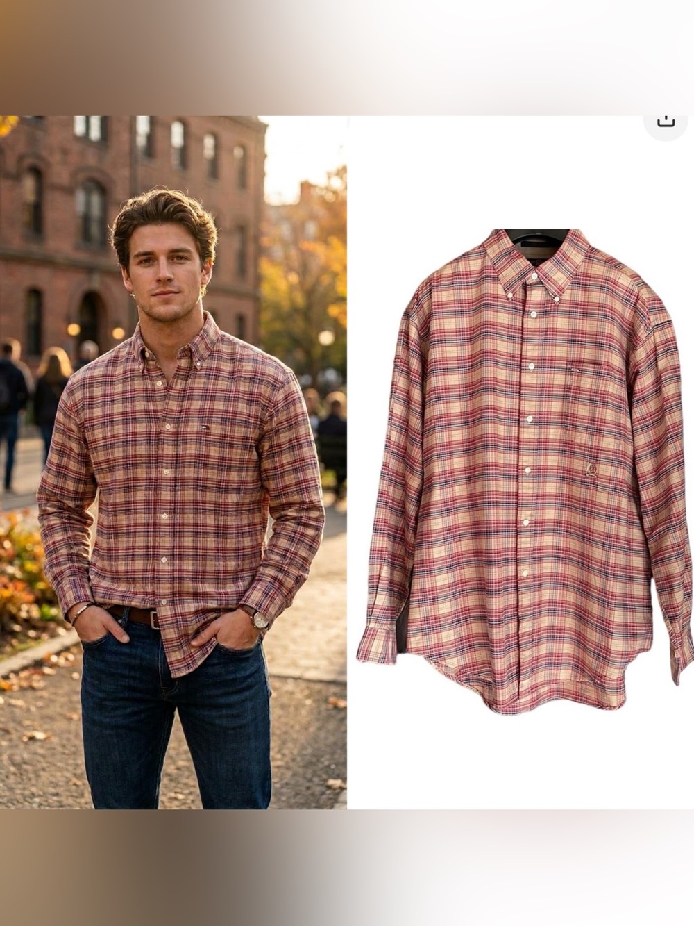 Tommy Hilfiger Plaid Heavy Material Button Down Shirt XL